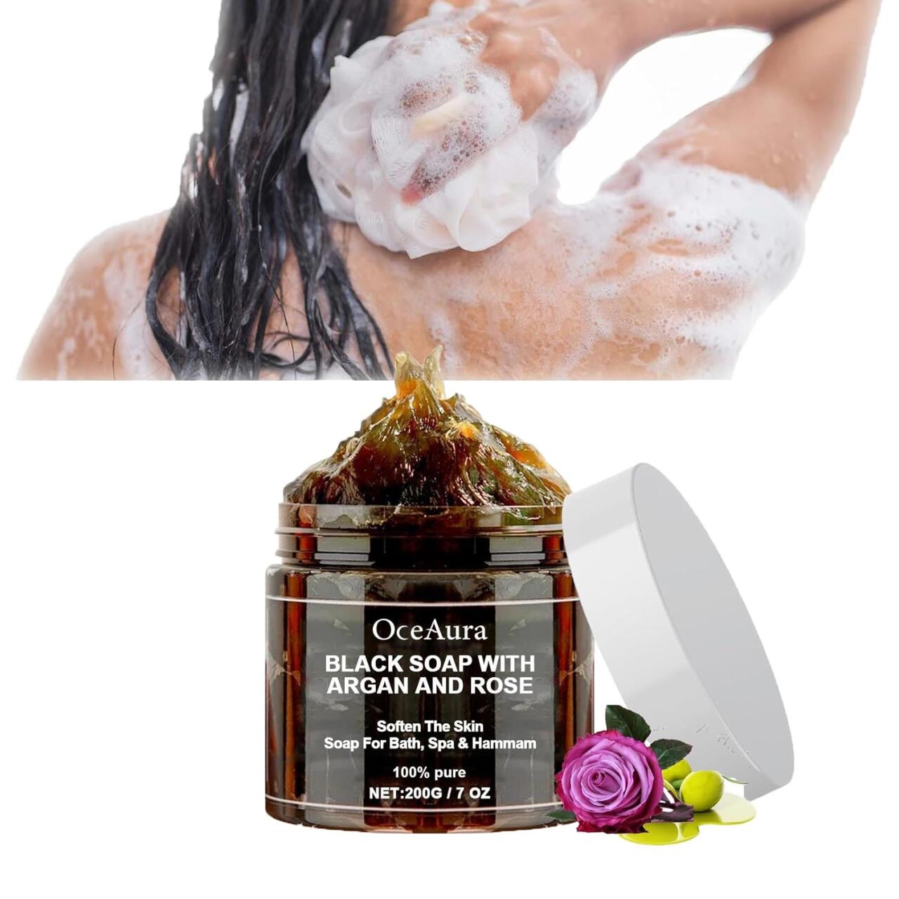 Premium Jabón Negro con Argán y Rosa – 200g ❤💯Artesanal.✅